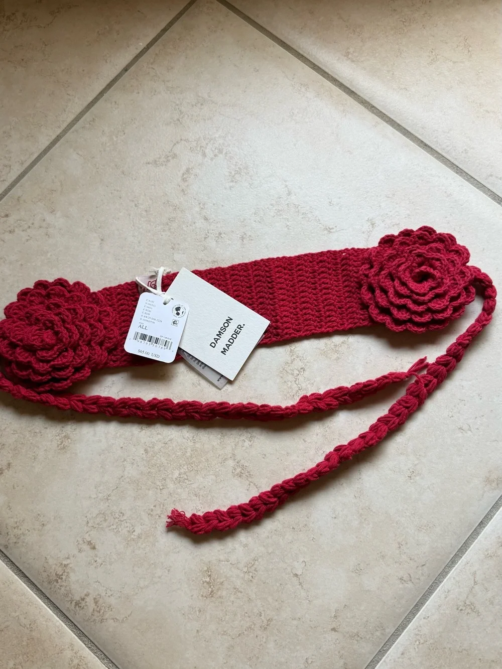 Free People Red Crochet Floral Ear Warmer Scarf